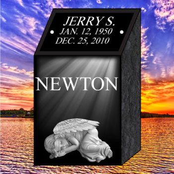 10x9x18 Black Engraved Letters & Laser Etch Image Cremation Pillar #1311A